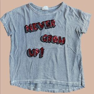 Zara “Never Grow Up” Sequin Tee